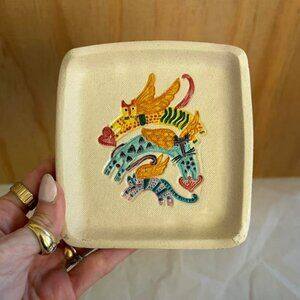 Handmade ceramic cat plate trinket tray dish